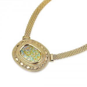 14K Gold Mesh Chain Necklace Featuring an Oval Roman Glass by Ben Jewelry
 Jewish Necklaces