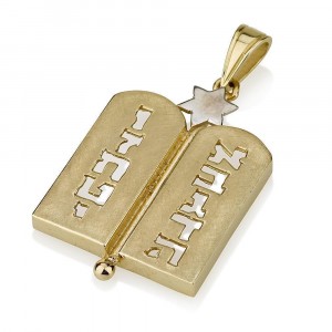 Ten Commandments Pendant Star of David in 14K Yellow Gold  Jewish Necklaces