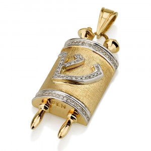 Torah Scroll Pendant with Diamonds 18K Yellow Gold Ben Jewelry Jewish Necklaces
