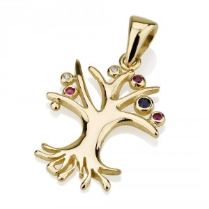 Tree of Life Pendant 14K Yellow Gold With Gemstones by Ben Jewelry Jewish Necklaces