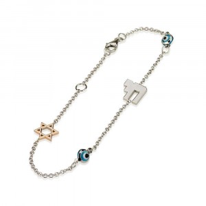 Evil Eye and Star of David Bracelet by Ben Jewelry in White Gold Bat Mitzvah