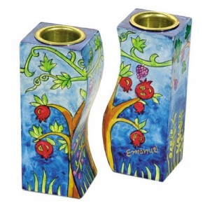 Yair Emanuel Fitted Shabbat Candlesticks with Pomegranates Traditional Rosh Hashanah Gifts
