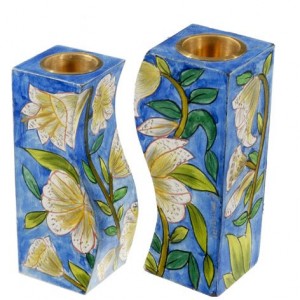 Yair Emanuel Fitted Shabbat Candlesticks with Lilies Candle Holders