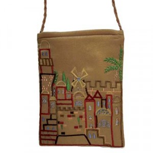 Yair Emanuel Designed Embroidered Handbag with Golden Jerusalem Design Default Category