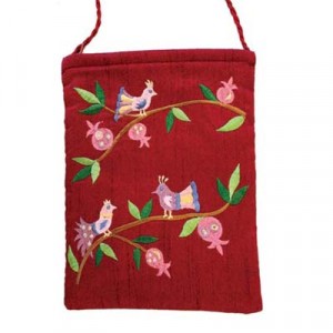 Embroidered Maroon Handbag with Bird and Pomegranate Motif by Yair Emanuel Yair Emanuel