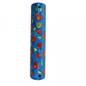 Yair Emanuel Small Wooden Mezuzah With Small Pomegranates Yair Emanuel