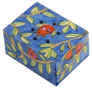 Yair Emanuel Havdalah Spice Box with Pomegranate Design (Includes Cloves) Havdalah Sets and Candles
