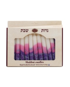 Galilee Style Candles Shabbat Candle Set with Purple and White Stripes Shabbat