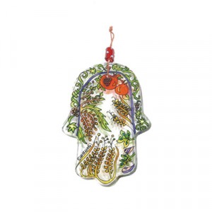 Glass Hamsa by Yair Emanuel with Species of Israel Jewish Home Decor