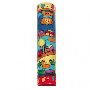 Yair Emanuel Mezuzah with a Teddy Bear and Other Toys in Painted Wood Mezuzahs