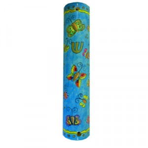 Yair Emanuel Mezuzah with Butterflies in Painted Wood Jewish Gifts for Kids