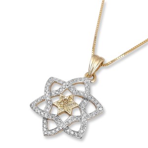 14K Yellow Gold Star of David Pendant with Central Star Jewish Necklaces