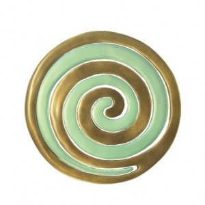 Yair Emanuel Anodized Aluminium Two Piece Trivet Set with Green and Gold Swirl Yair Emanuel