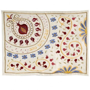 Yair Emanuel Challah Cover with Paisley Print in Raw Silk Challah Covers