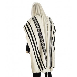 Regular White Wool Tallit with Monotone and Two-Tone Stripes Traditional Tallit
