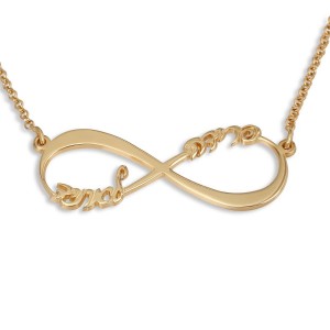 24K Gold Plated Infinity Necklace with Names Hebrew Name Jewelry
