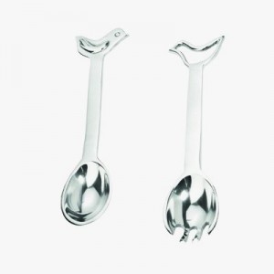 Yair Emanuel Aluminum Salad Spoon and Fork with Dove Design Yair Emanuel