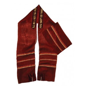 Bordeaux ICE Cloth Tallit with Red and Gold Stripes and Dark Red Atara Bar Mitzvah