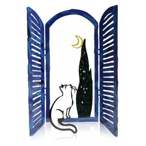 David Gerstein The Cat and The Moon Window Sculpture Jewish Home Decor