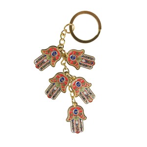 Metal Keychain with Five Hamsas and Traditional Decorations Jewish Souvenirs