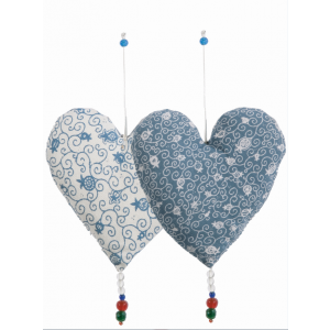 Small Blue and White Heart Shaped Pomegranate Decoration by Yair Emanuel - Double-Sided Jewish Home Decor