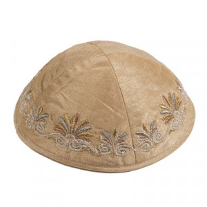 Gold Yair Emanuel Kippah with Date-Palm Embroidery Bar Mitzvah