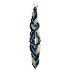 Safed Candles Blue and White Havdalah Candle with Lines and Braids