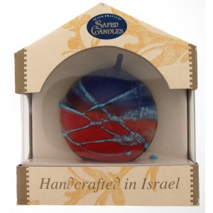Safed Candles Orb Candle with Blue, Red and Pink Stripes Shabbat