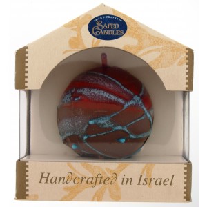 Safed Candles Orb Candle with Red, Orange and Brown Stripes Shabbat