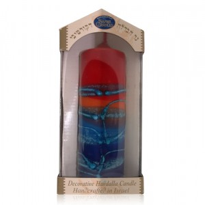 Safed Candles Pillar Havdalah Candle with Red, Blue, Orange and Purple Stripes Havdalah Sets and Candles