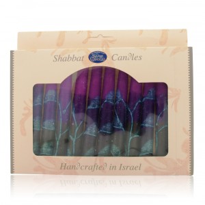 Safed Candles Shabbat Candle Set with Purple and Blue Stripes Candles