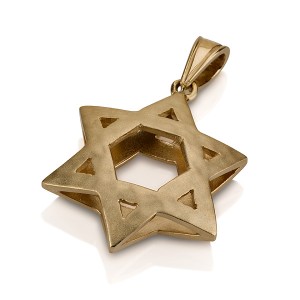 14k Yellow Gold Star of David Pendant with Inflated Design Jewish Necklaces