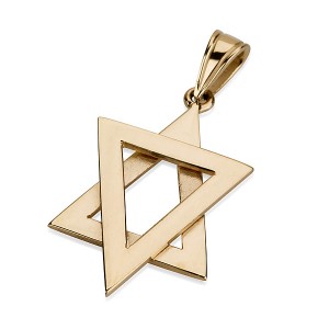 14k Yellow Gold Star of David Pendant with Double Triangle Design Star of David Jewelry