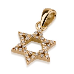 Pingente de Estrela de David de Ouro Amarelo 18k com  Diamantes Incrustrados e Superfície Macia Jewish Necklaces