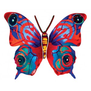 David Gerstein Metal Mira Butterfly with Modern Red and Blue Lines and Dots David Gerstein