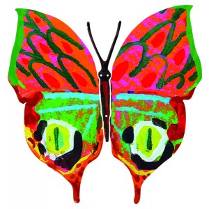 David Gerstein Merav Butterfly Sculpture with Red and Green Sections