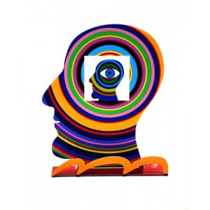 David Gerstein Head within a Head Sculpture in Steel with Concentric Circles David Gerstein