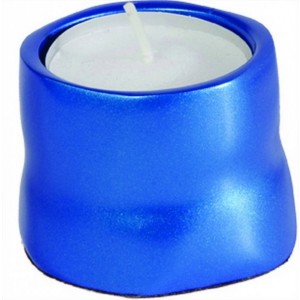 Yair Emanuel Shabbat Candlestick in Blue Laser Cut Anodized Aluminum Shabbat