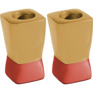 Orange and Golden Anodized Aluminum Shabbat Square Candlesticks by Yair Emanuel Candle Holders