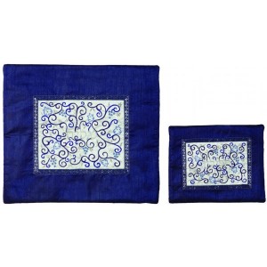 Yair Emanuel Tallit Bag Set in Blue with Pomegranates and Grapes Yair Emanuel