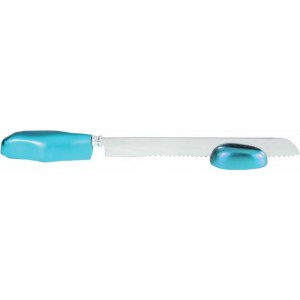 Yair Emanuel Anodized Aluminum Challah Knife in Turquoise with Teardrop Design Shabbat