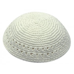 White Knitted Kippah with Two Rows of Small Air Holes Kippot