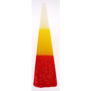 Pyramid Havdalah Candle by Safed Candles with White, Yellow and Red Bands Candles