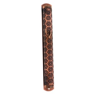 Copper Mezuzah with Hebrew Letter Shin and Hexagonal-Concentric Circle Pattern Mezuzahs