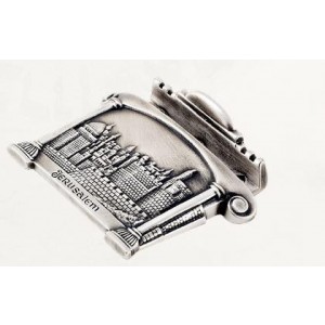 Silver Business Card Holder with Jerusalem Panorama and English Text Stationery