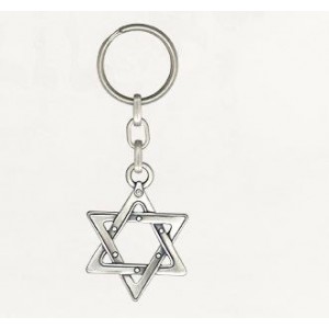 Silver Star of David Keychain with Interlocking Triangle Design Key Chains