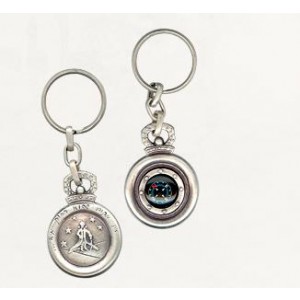 Silver Compass Keychain with Little Prince Illustration and Crown Danon