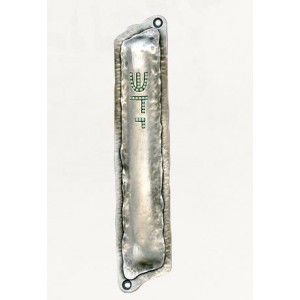 Silver Mezuzah with Textured Surfaces, Crystals and Divine Name of G-d Mezuzahs