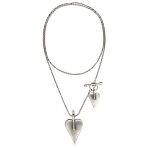 Silver Necklace with Heart Pendant and Toggle Clasp Jewish Necklaces