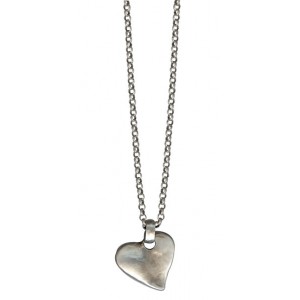 Silver Necklace with Link Chain & Hammered Heart Pendant Jewish Necklaces